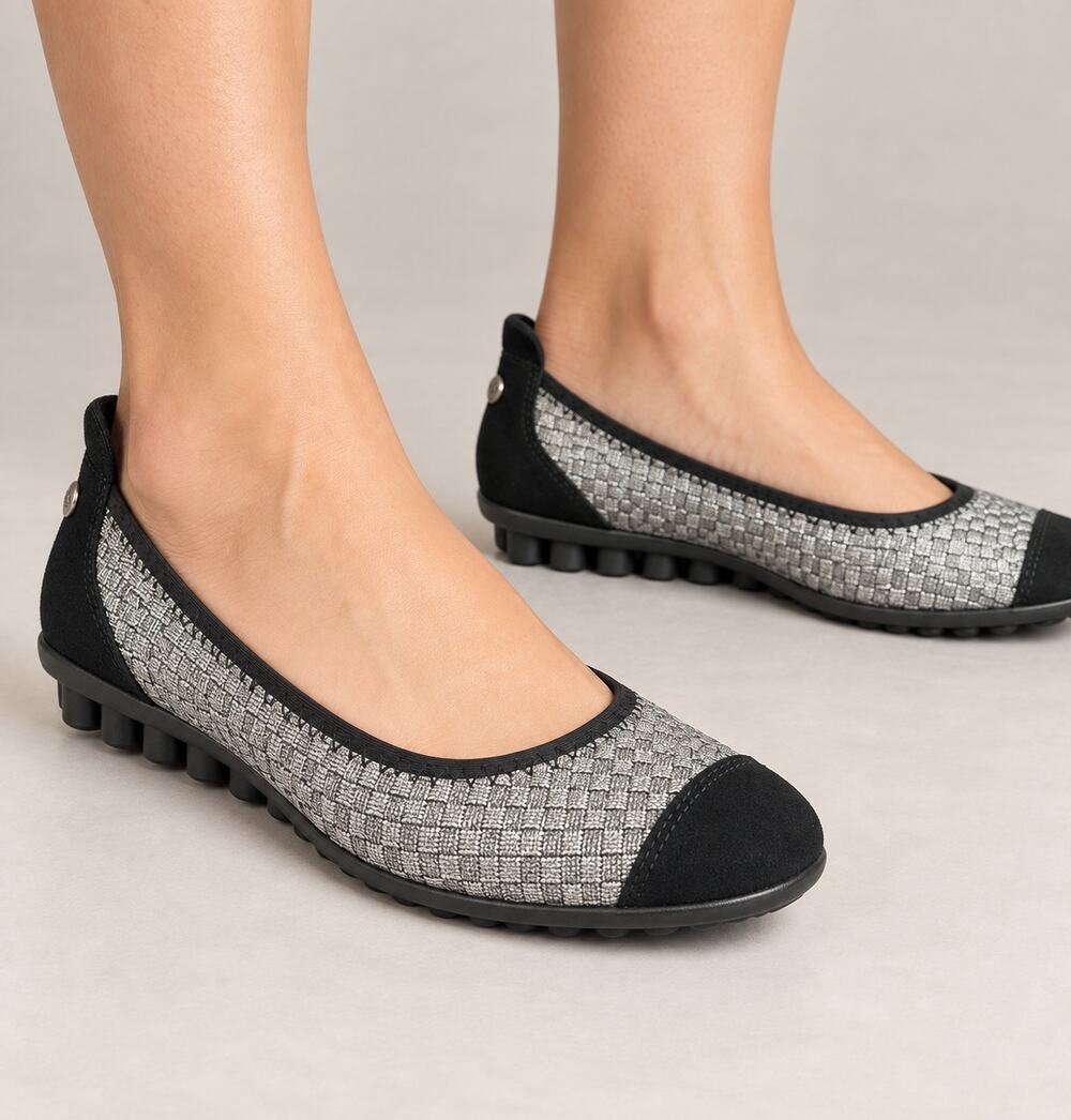 Bernie Mev Bella Me Flats EU 36 US 5 Pewter Metallic Woven Black Memory Foam
